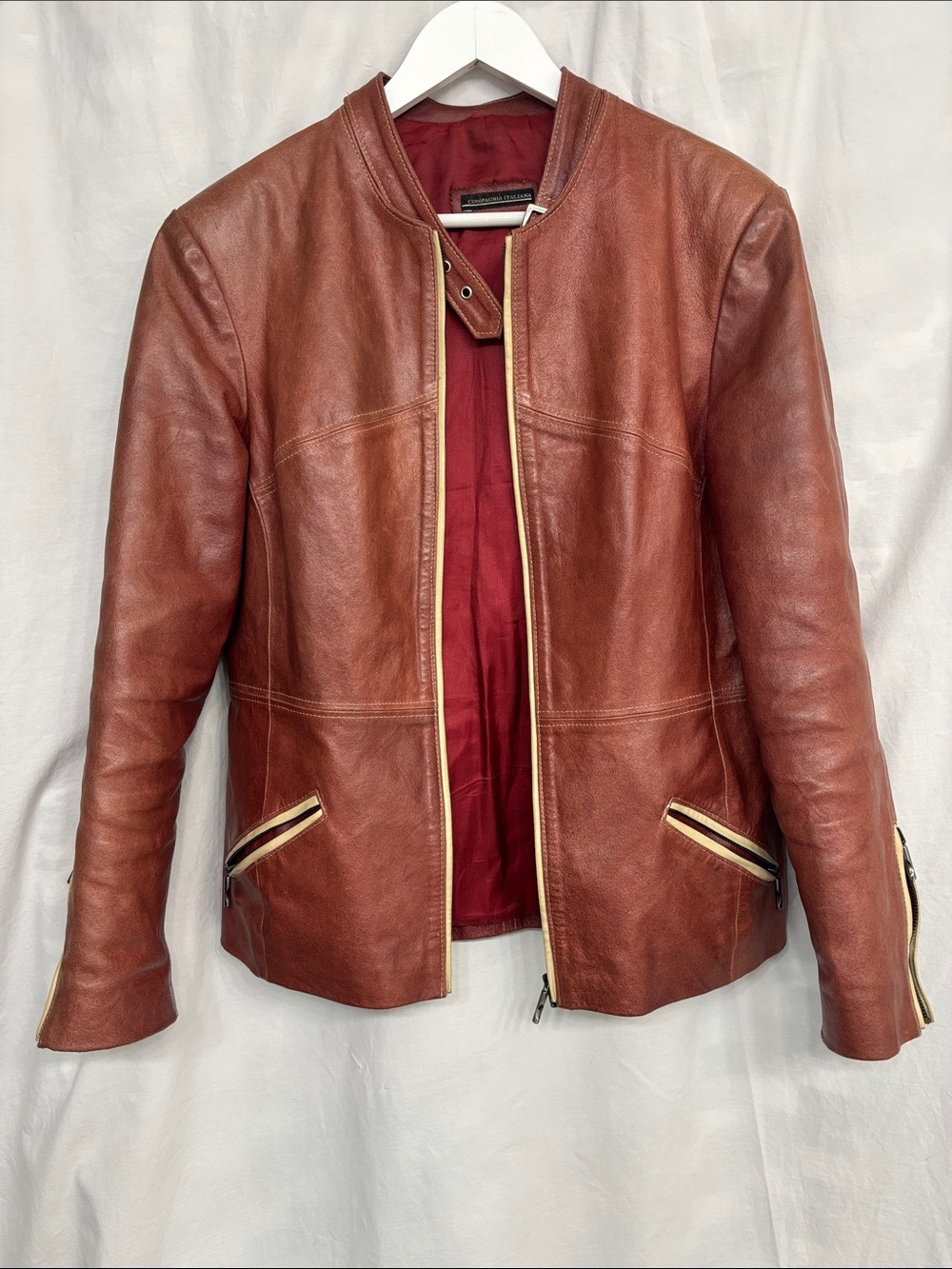 Compagnia Italiana Brown Leather Zip-Up Jacket